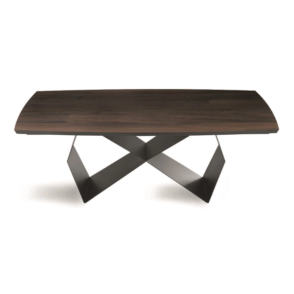 Mesa extensible 300 cm con base de metal negro y tapa de roble térmico WALL