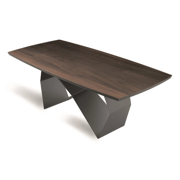 Mesa extensible 300 cm con base de metal negro y tapa de roble térmico WALL