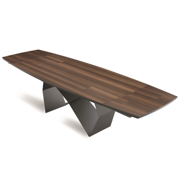 Mesa extensible de 300 cm con base de metal negro y tapa WALL de Eucalipto