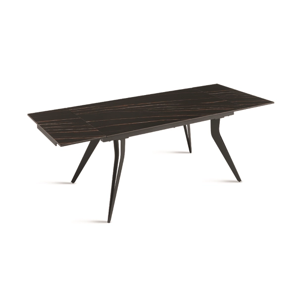 Mesa extensible THOR de 240 cm con base de metal y tapa efecto mármol negro