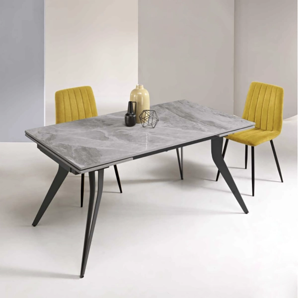 Mesa extensible THOR de 240 cm con base de metal y tapa efecto mármol gris