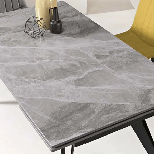 Mesa extensible THOR de 240 cm con base de metal y tapa efecto mármol gris