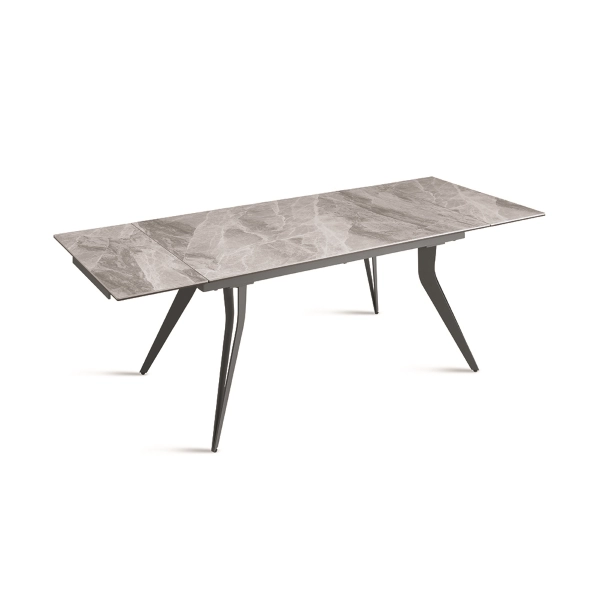 Mesa extensible THOR de 240 cm con base de metal y tapa efecto mármol gris