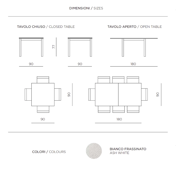 Mesa de cocina book de fresno blanco de 90 cm a 180 cm - UGO