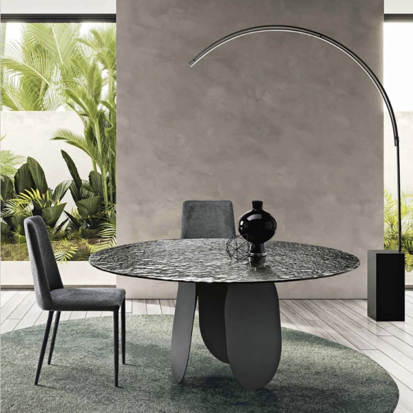 Table ronde avec piètement en métal noir et plateau en verre fumé - MAYA120