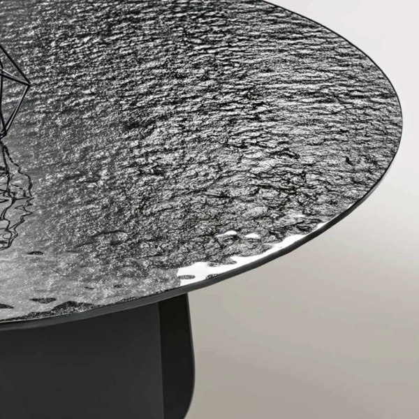 Table ronde avec piètement en métal noir et plateau en verre fumé - MAYA120