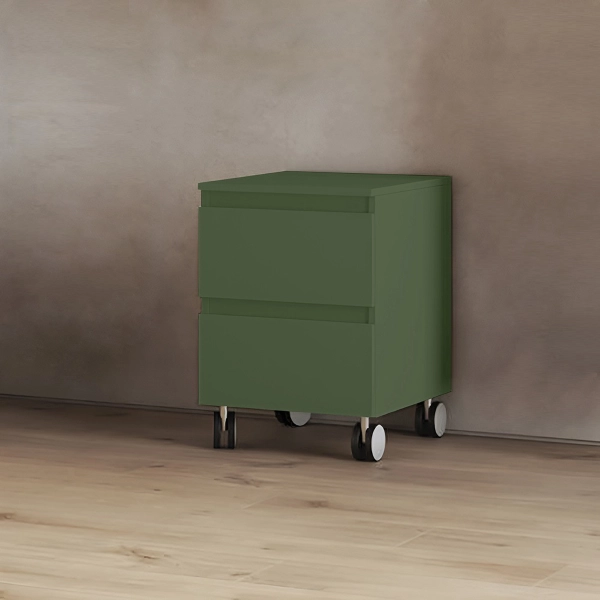 Mehrzweckwagen aus grünem Holz, 2 Schubladen 41x44xH58 mit Rollen