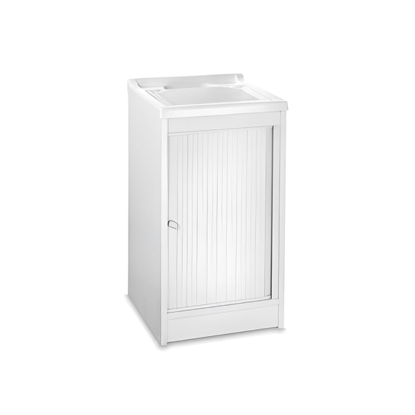 Meuble lavabo volet roulant PVC blanc 45x50 cm avec cuve en résine