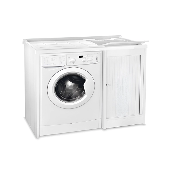 Salle d'eau avec volet en PVC Blanc 109x60 avec cuve lave-linge en résine à droite