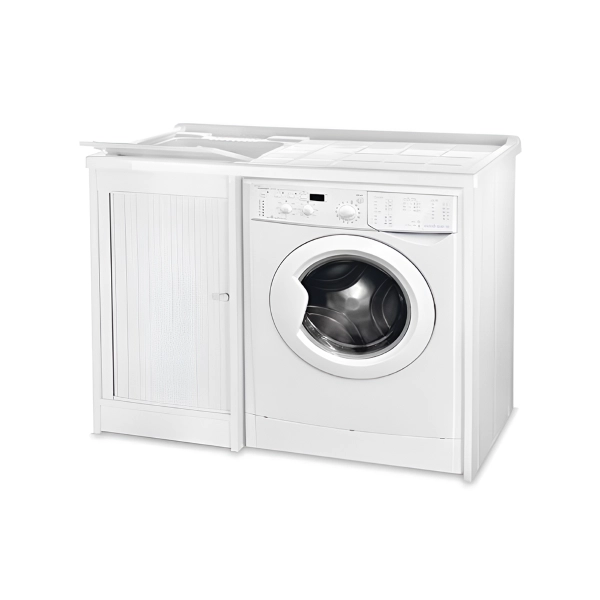 Salle d'eau avec volet en PVC Blanc 109x60 avec cuve lave-linge en résine SX