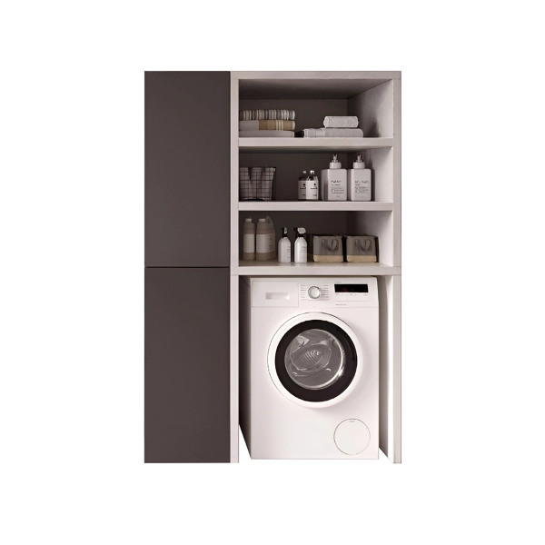 Meuble Machine à Laver en Bois 119x182h cm avec Étagères et Colonne – Graphite/Gris