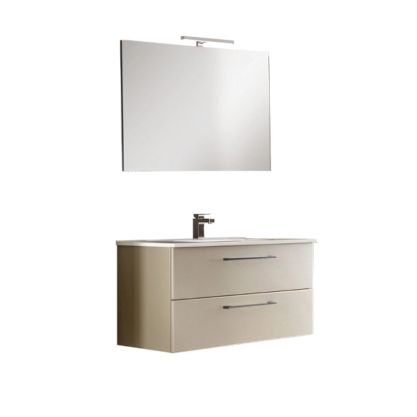 Meuble de salle de bain suspendu 102 cm avec vasque intégrée et miroir gris tourterelle mat - MAYA1