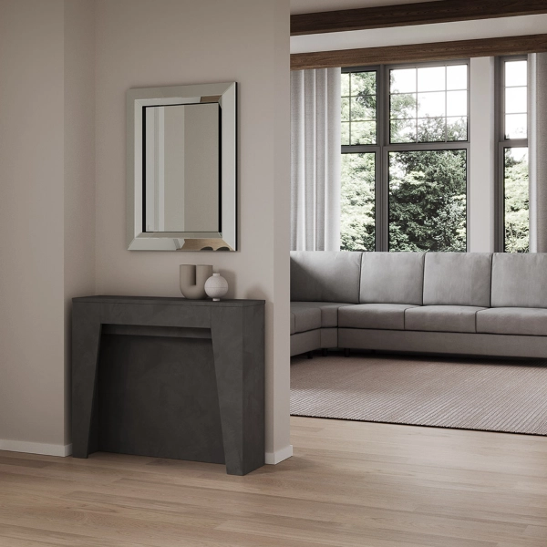 Table console extensible moderne DEVA Anthracite avec rallonges internes, 10 places