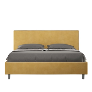Storage bed with bed frame 160x190 upholstered microfibre Adele ochre