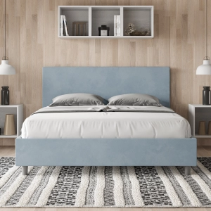Storage bed with bed frame 160x190 upholstered microfibre Adele light blue