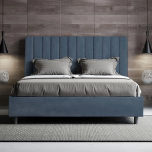 Cama con almacenaje acolchada 160x190 microfibra azul Agueda