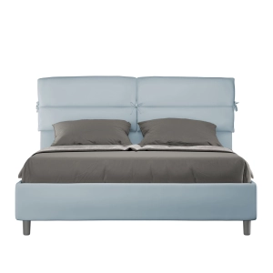 Bed with bed frame 160x190 upholstered microfibre Nandy light blue