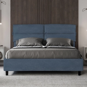 Storage bed with bed frame 160x190 upholstered microfibre Nandy blue