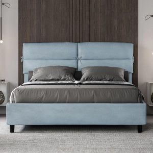 Storage bed with bed frame 160x190 upholstered microfibre Nandy light blue