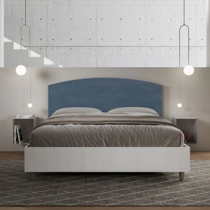 Bett mit Bettkasten 160x190 Bettgestell Esche weiß Bett-Kopfteil mit Mikrofaserbezug Blau Antilia
