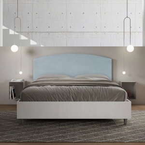 Bett mit Bettkasten 160x190 Bettgestell Esche weiß Bett-Kopfteil mit Mikrofaserbezug Himmelblau Antilia