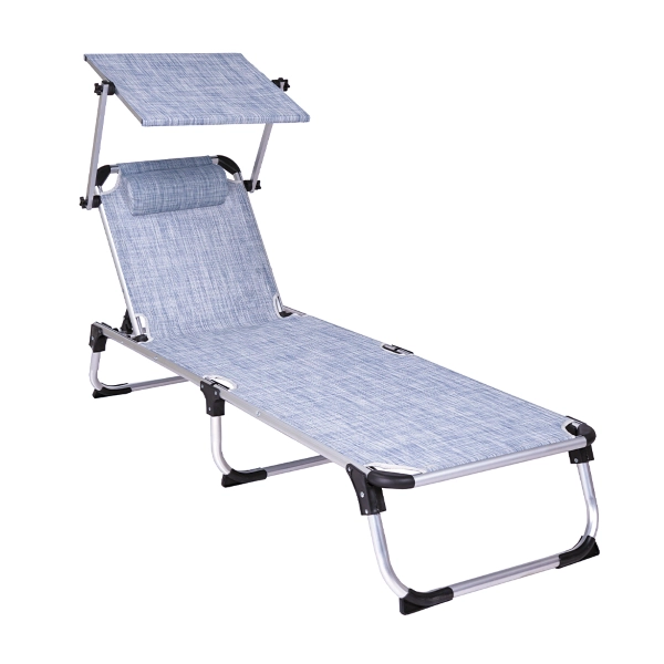 Lettino sdraio richiudibile con tettuccio SOLARIS in alluminio e textilene Blu Denim