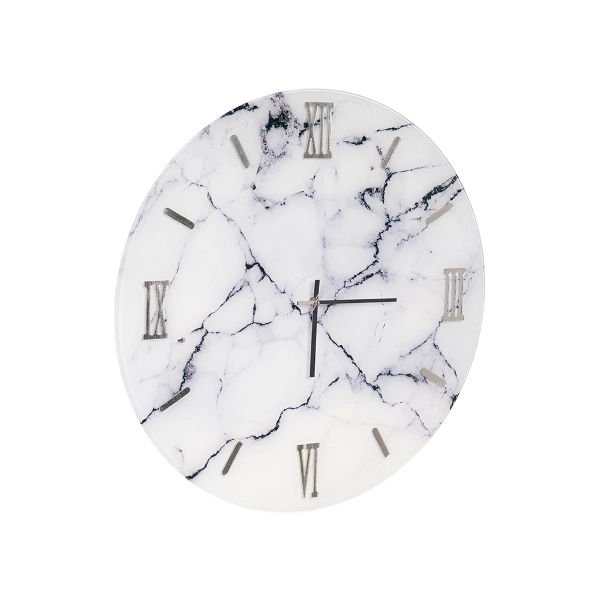 Orologio rotondo D65 cm in vetro temperato effetto marmo Bianco - LICOY