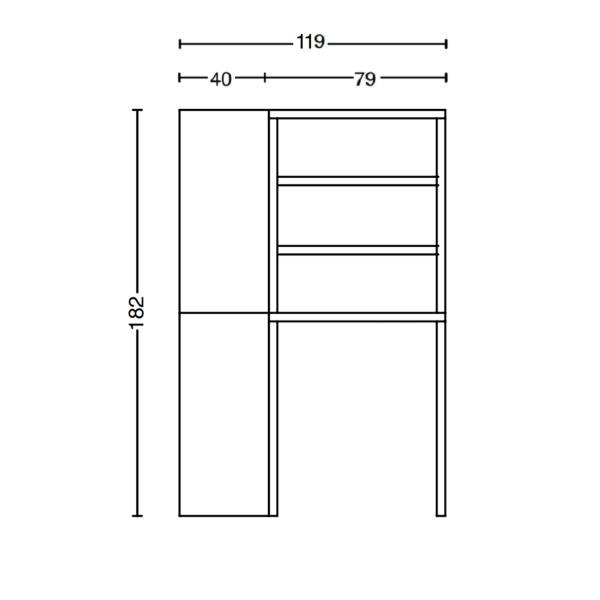 Meuble Machine à Laver en Bois 119x182h cm avec Colonne et Étagères – Blanc/Gris