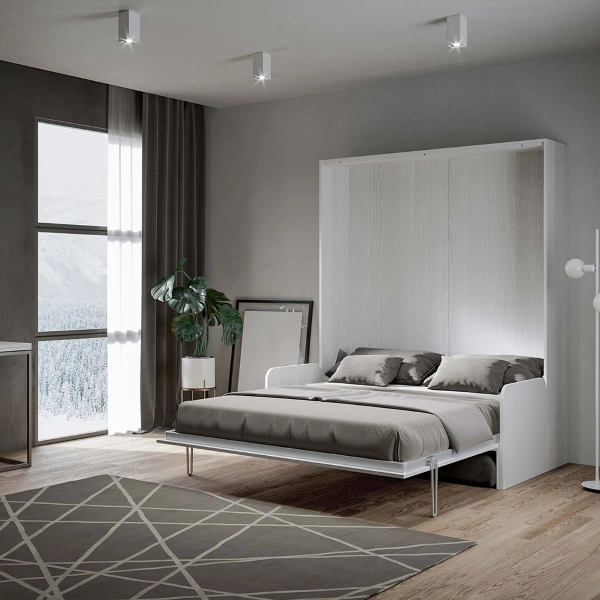 Letto matrimoniale a scomparsa 160 cm Bianco Frassino KENTARO SOFÀ