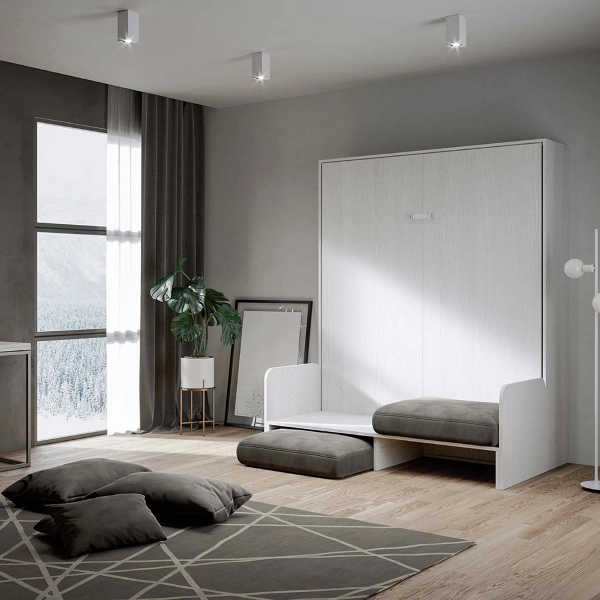 Letto matrimoniale a scomparsa 160 cm Bianco Frassino KENTARO SOFÀ