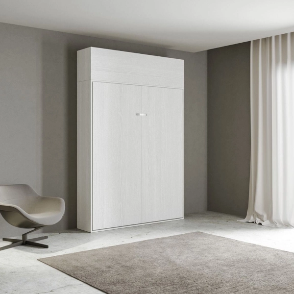 Letto a scomparsa con pensile Bianco Frassino matrimoniale 160 cm KENTARO