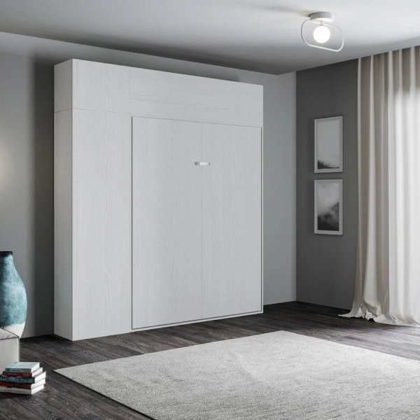 Letto a scomparsa con mobili una piazza e mezza 120 cm KENTARO Bianco Frassino