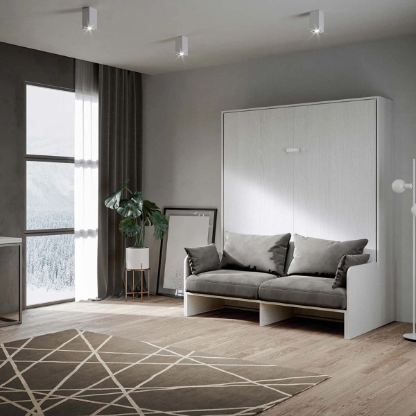 Letto matrimoniale a scomparsa 160 cm Bianco Frassino KENTARO SOFÀ