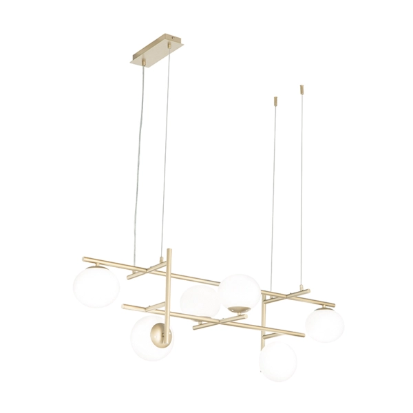 Lámpara colgante JEWEL de metal y vidrio soplado 6 luces horizontal Oro 115 cm