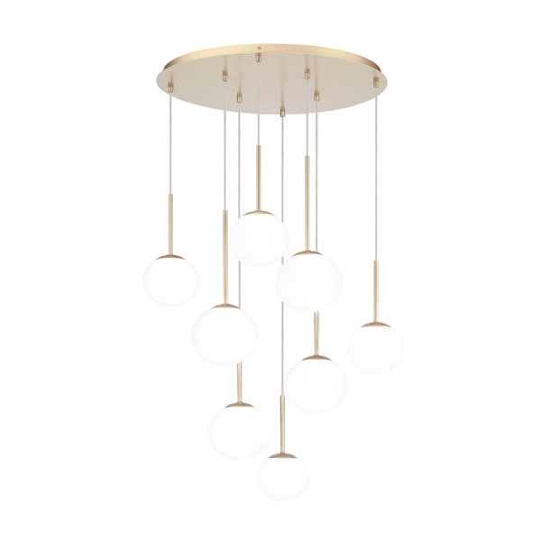 Lampe à suspension JEWEL en métal et verre soufflé 8 Lumières Doré 70 cm