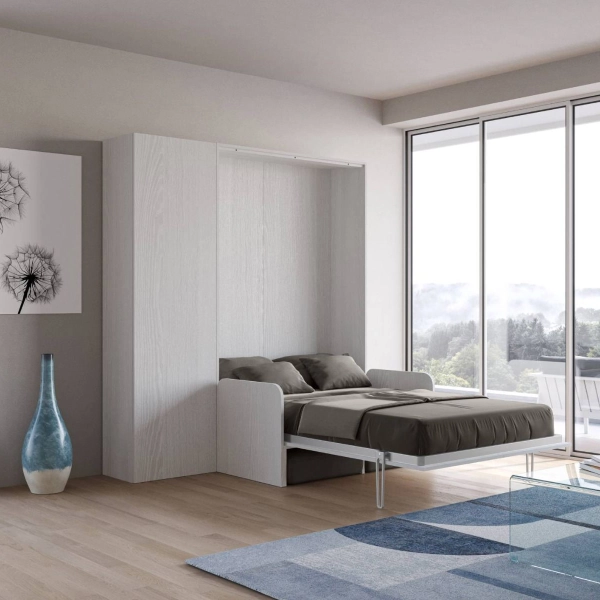 Letto a scomparsa francese 140 cm con colonna Bianco KENTARO SOFÀ