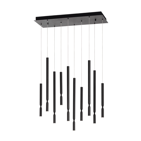 Lámpara colgante LED de 10 luces de metal pintado negro TUBIC 70 cm