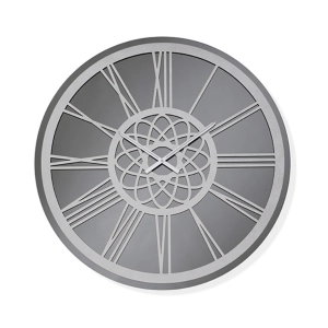 KIERAN runde Uhr D60 cm in Rauchkristall und silbernen Zahlen