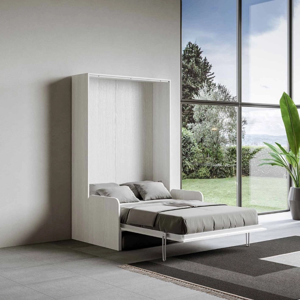 Letto scomparsa a una piazza e mezza a 120 cm KENTARO SOFÀ Bianco Frassino