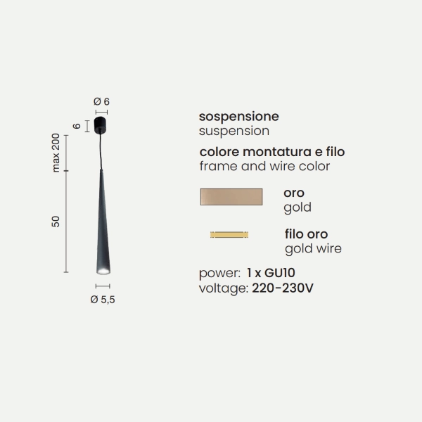 Lampada a sospensione NOA D6 cm alluminio verniciato a polvere Oro - Grande