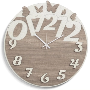 Moderne runde Uhr D30 BUTTERFLY aus TRS-Schichtholz