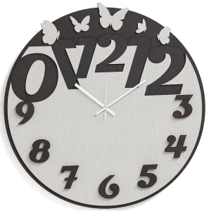 Moderne runde Uhr D30 BUTTERFLY aus RSN-Schichtholz