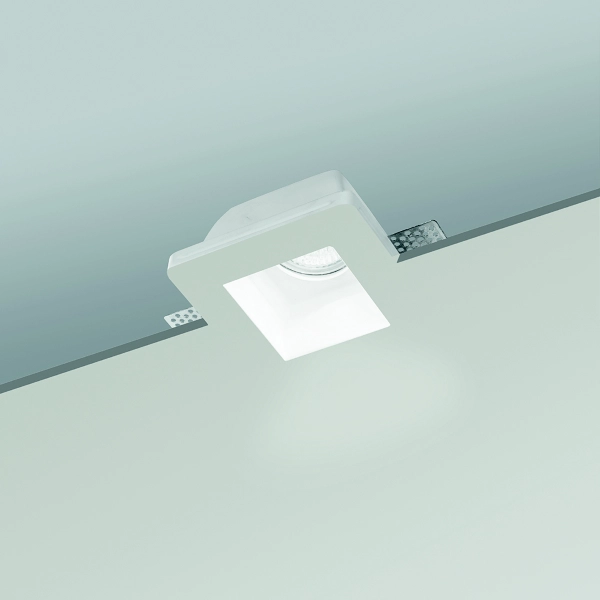 Lampe spot encastrable carrée RUMBA en plâtre peint Petit Blanc 10x10 cm