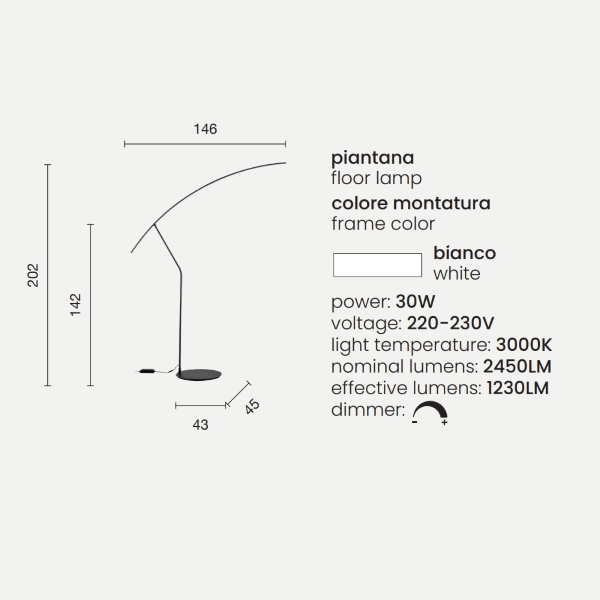 Piantana a LED 146x202 cm moderna in metallo Bianco FOLAGA