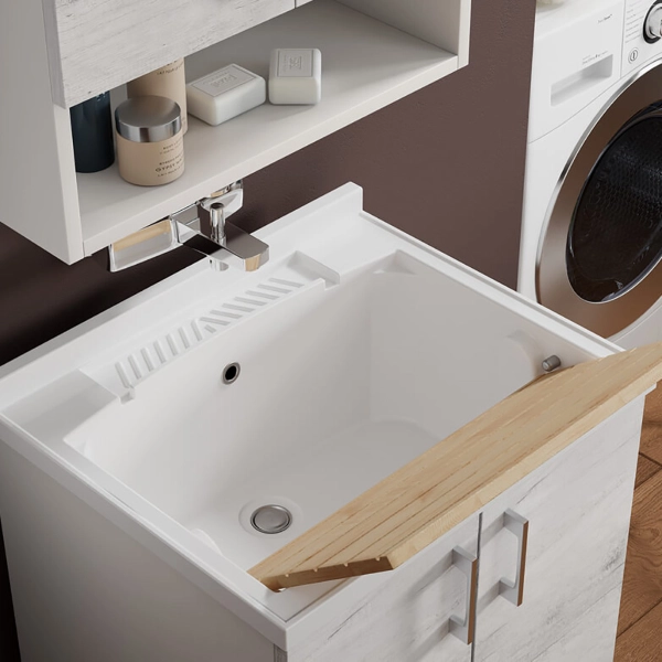 Mueble lavabo en madera de Olmo Caffè con 2 puertas y bañera de metacrilato 60x50 cm