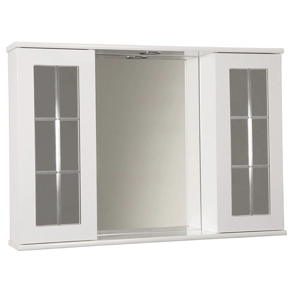 Miroir de salle de bain blanc brillant 92 cm avec 2 portes angulaires avec lumière LED
