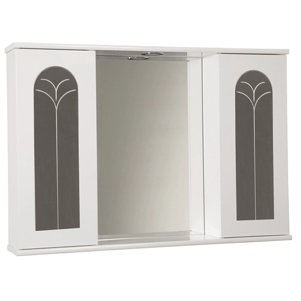 Specchiera bagno Bianco Lucido 92 cm a 2 ante palme con luce LED
