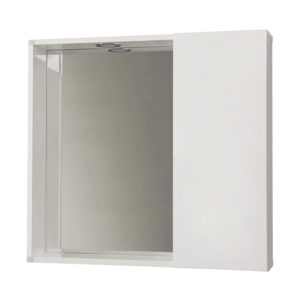 Specchiera contenitore con anta liscia DX e luce Led Bianco Lucido 68 cm