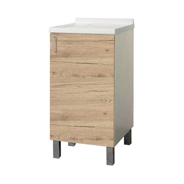 Meuble lavabo en bois de Chêne Naturel avec 1 porte et cuve en méthacrylate 45x50 cm