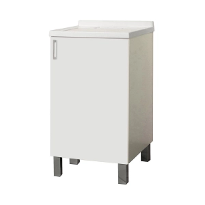 White wooden sink unit with 1 door and 50x50 cm methacrylate basin